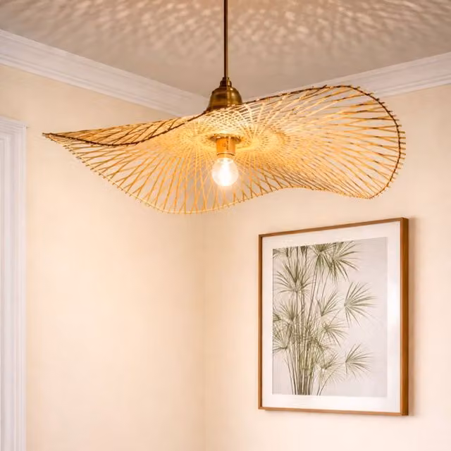 CGC Lighting Tulul Extra Large Hand Made Bamboo Easy Fit Lampshade in Natural Beige, Diameter: 80 cm