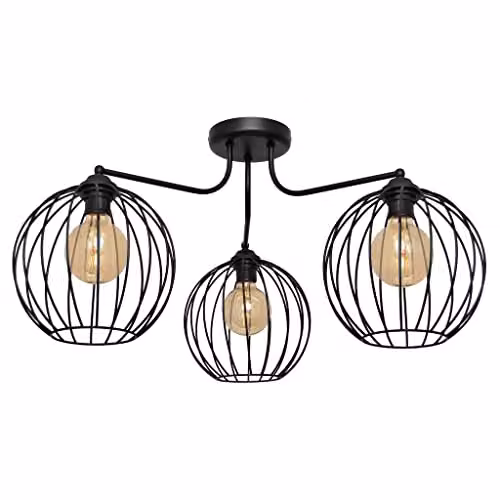 Netlighting Helam Mercure Multi Arm Semi Flush Ceiling Light in Black, Diameter: 72 cm