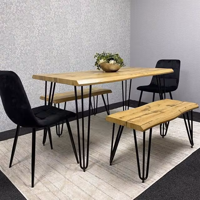 Kosy Koala Arizona Dining Set with Table, Benches and Chairs in Black Rustic Wood and Metal