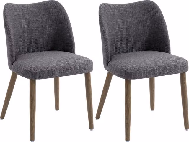 HOMCOM Set of 2 Linen Upholstered Dining Chairs in Dark Grey with Rubberwood Legs – 1