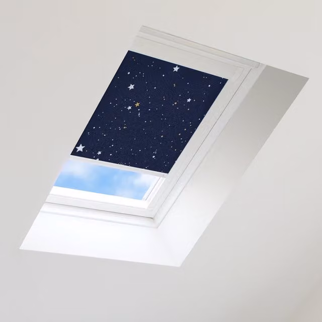 Bloc Blinds Blackout Night Sky Skylight Blind for Velux Roof Windows, White Frame, Stars Pattern, Width: 116 cm