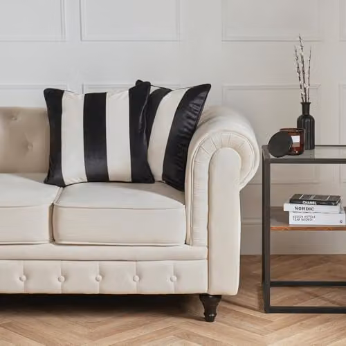 OHS 4 Pack Striped Matte Velvet Cushion Covers in Black and White, W/D/H: 45 x 45 x 45 cm – 3