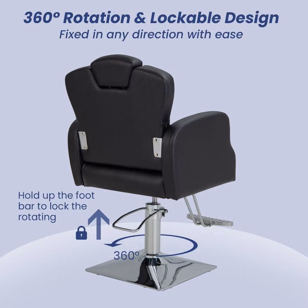 Gymax Black Swivel Barber Chair with Adjustable Headrest and Armrests – 4
