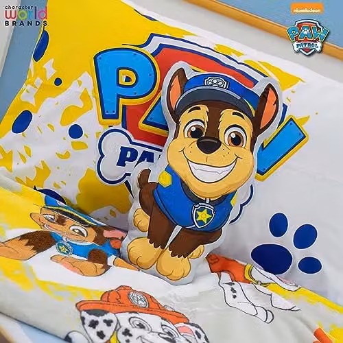 Character World PAW Patrol Chase Shaped Cushion, Super Soft Reversible 2 Sided Multicolour Pillow – 3