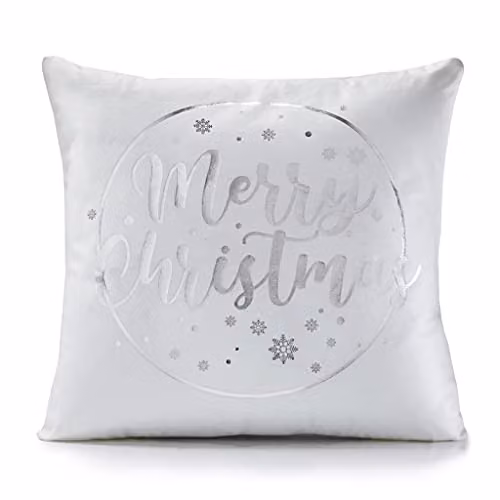 Luxor Living Christmas Decorative Velvet Cushion in White and Silver, W/D/H: 45 x 45 x 45 cm – 1