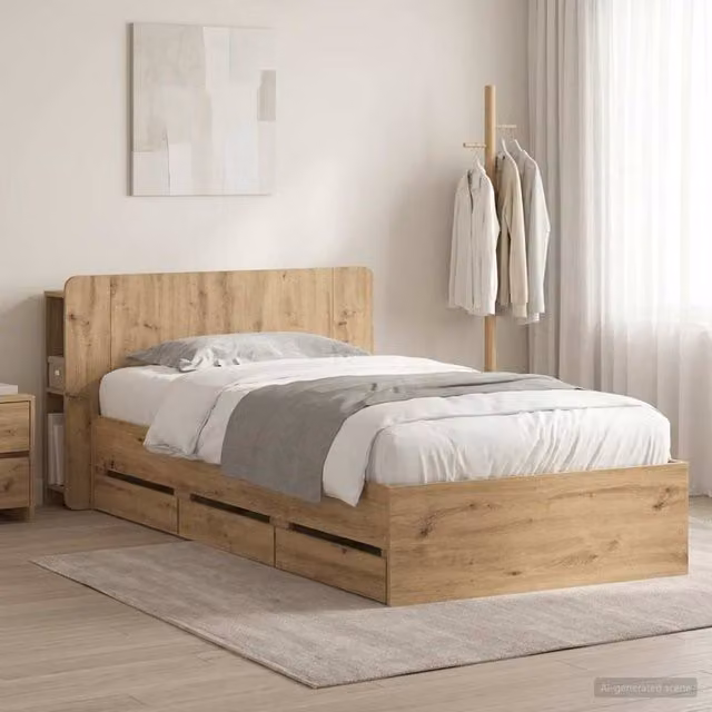 Berkfield Home Artisan Oak Bed Frame with Storage Drawers in Brown, W/D/H: 80 x 200 cm – 1