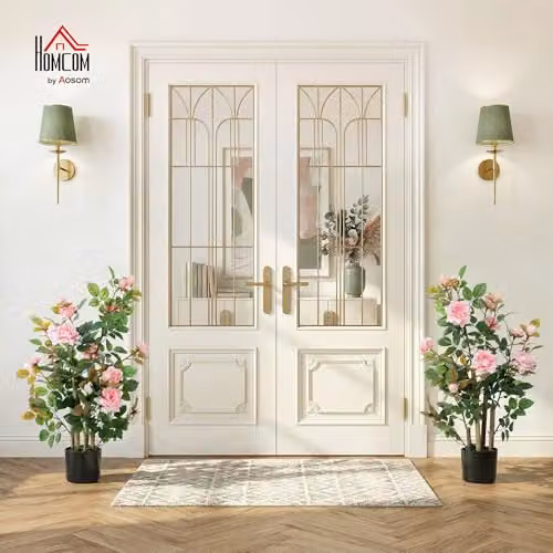 HOMCOM Set of 2 Pink Artificial Rose Trees, Height: 90 cm – 2