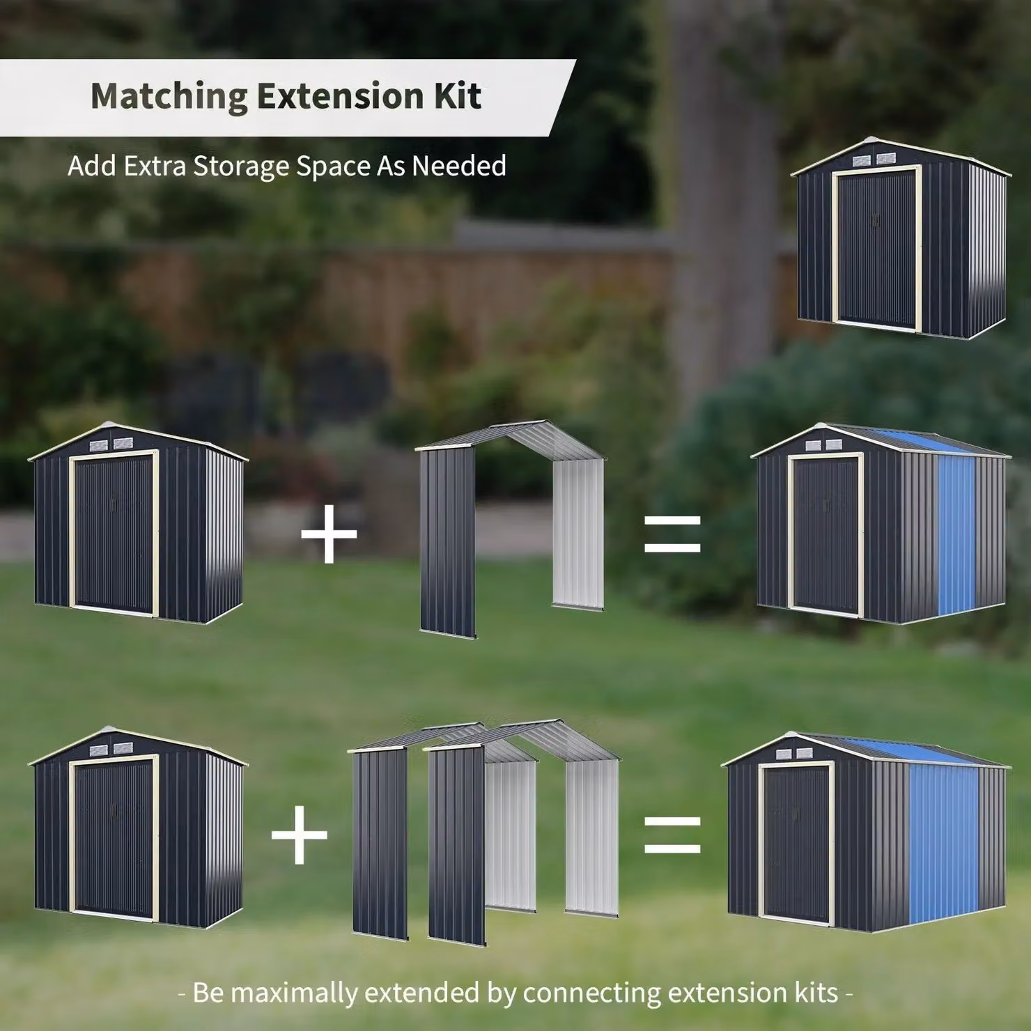 Costway Outdoor Storage Shed Extension Kit in Grey for 195 cm Shed Width – 3