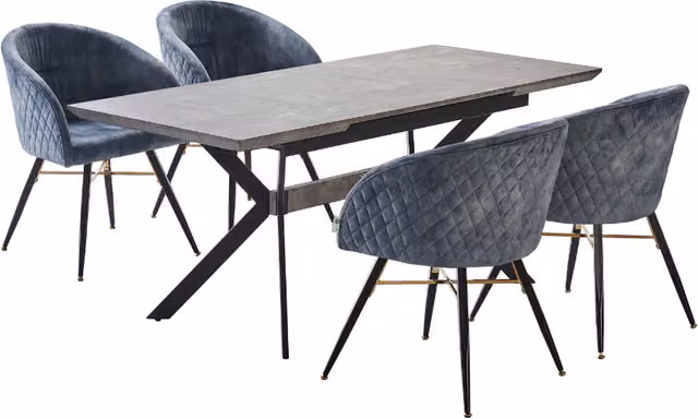 Life Interiors Vittorio Blaze LUX Mid-Century Extendable Rectangular Dining Set with 4 X-Frame Chairs in Grey