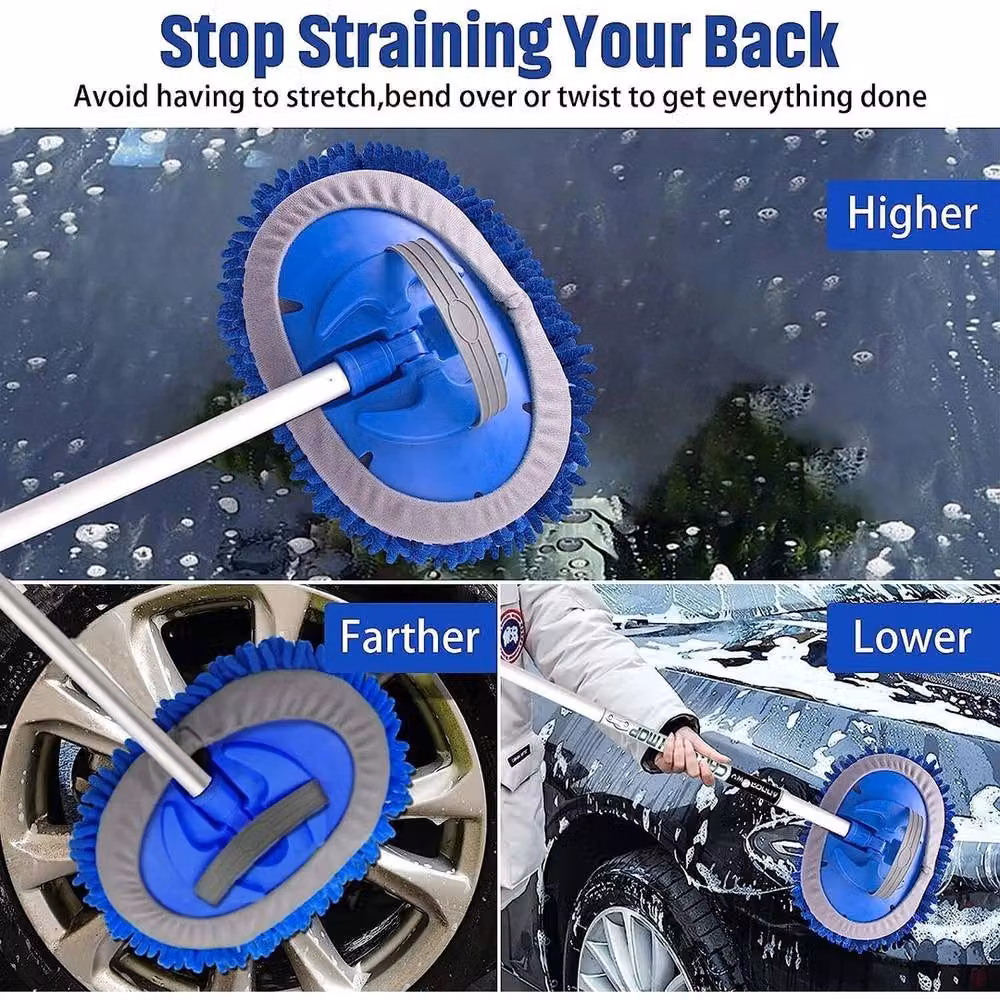 NESTLUNE Microfibre Car Cleaning Brush Mop with Telescopic Handle, Blue, W: 15 cm, H: 100 cm – 5