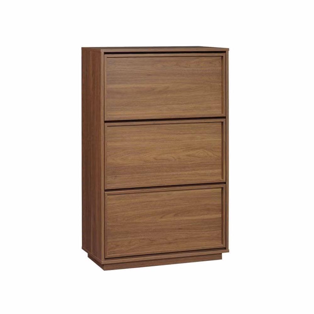 sweeek Modern Wood Shoe Cabinet with 3 Tilting Compartments in Brown, W/D/H: 120 x 26 x 75 cm – 2