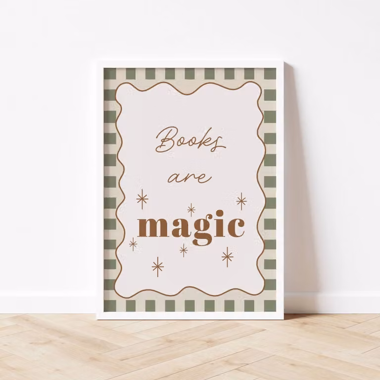 Autumns Corner Books Are Magic Checkerboard Paper Poster, Olive Green, A2