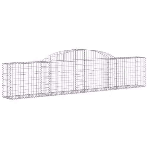vidaXL 11-Piece Arched Gabion Baskets in Silver Galvanised Steel, W/D/H: 300 x 30 x 60/80 cm