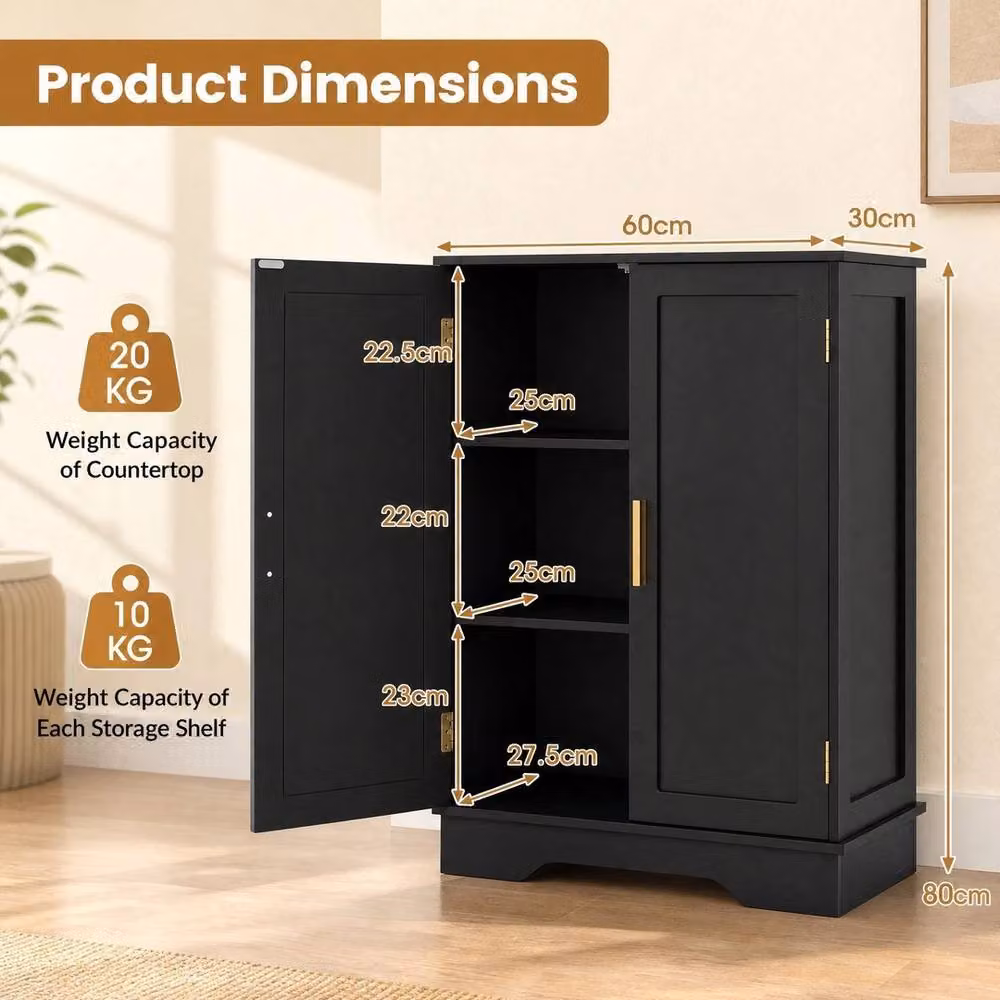 NESTLUNE Modern Double-door Freestanding Floor Cabinet in Black and Gold, W/D/H: 100 x 15 x 15 cm – 2