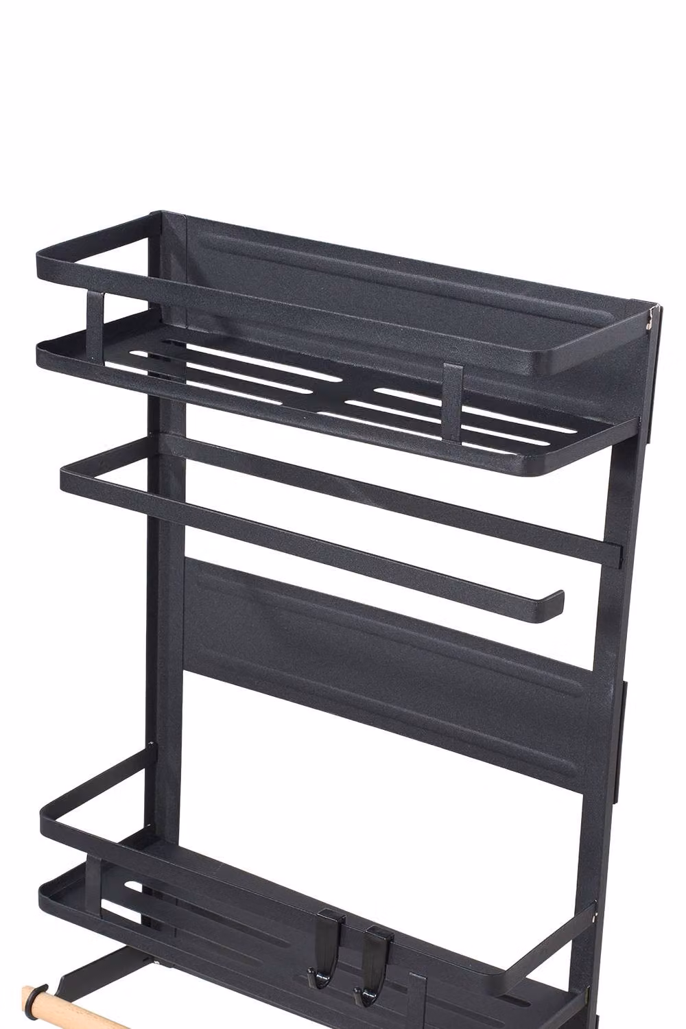 Garden Sanctuary Black Magnetic Fridge Storage Rack with Self-Adhesive Shelf and Removable Hooks – 6