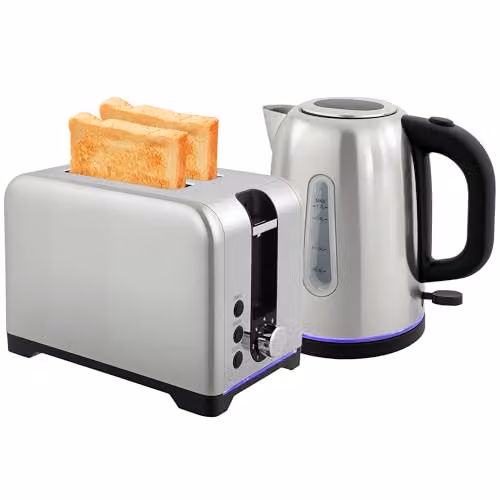 HOMCOM Kettle and Toaster Set in Silver and Blue Stainless Steel