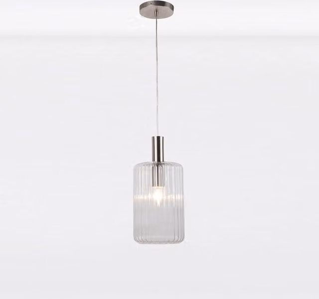 First Choice Lighting Fluted Glass Cylinder Pendant Light in Silver and Brushed Chrome