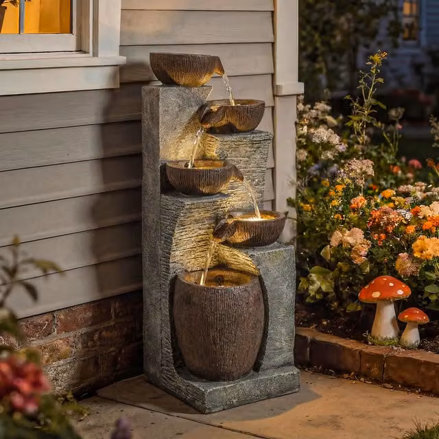 Outsunny Black Resin Freestanding Cascade Garden Fountain
