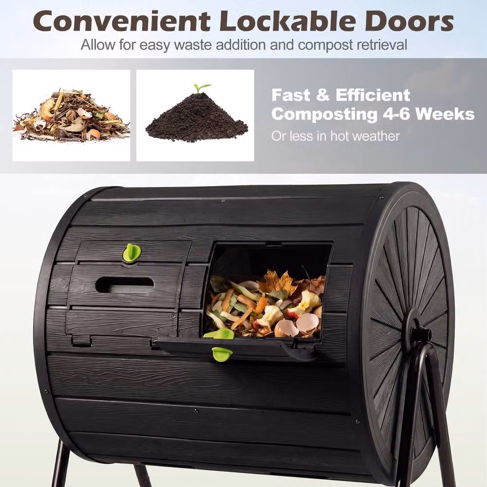Costway Dual Chamber Large Outdoor Compost Tumbler, 142L, Black – 6