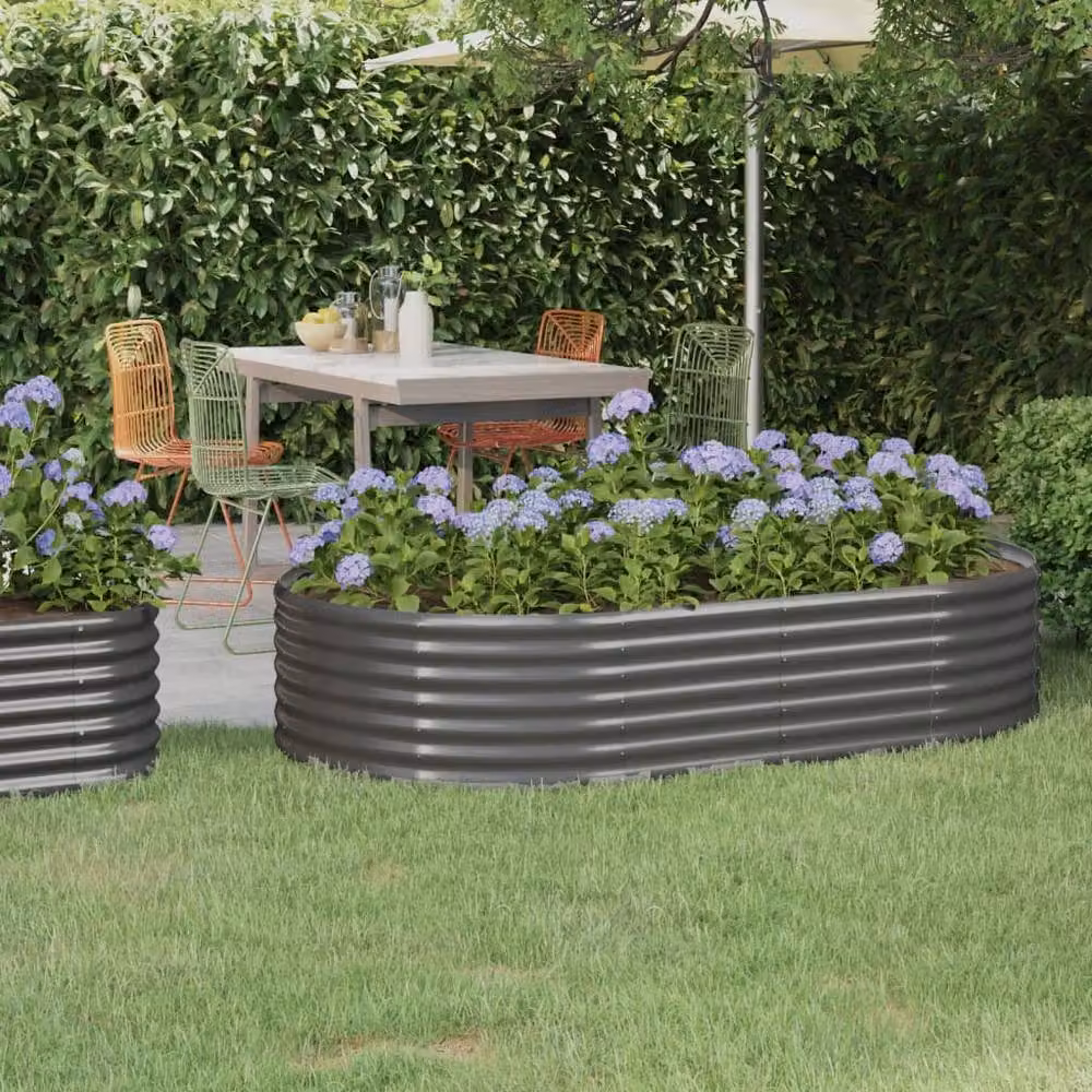 Berkfield Home Garden Grey Powder-coated Steel Raised Bed W/D/H: 175 x 100 x 36 cm – 2