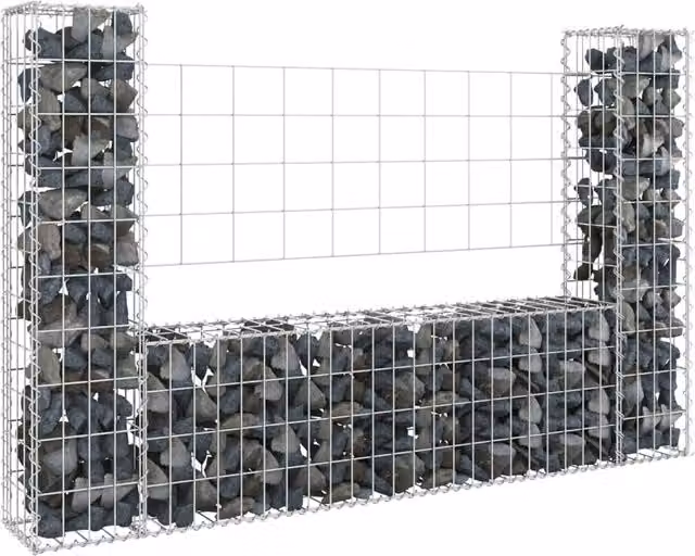 Berkfield Home U-shape Metal Gabion Basket with 2 Posts, Silver, W: 140 cm, D: 20 cm, H: 100 cm – 1