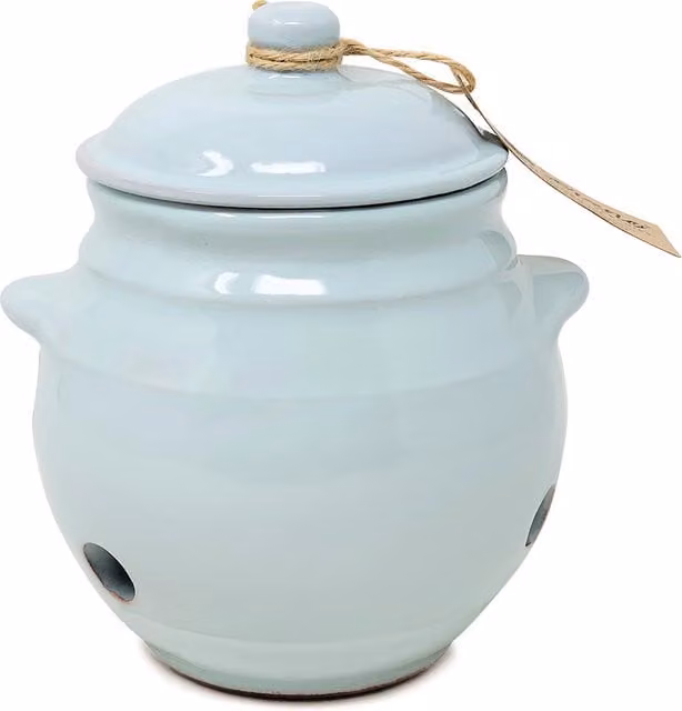 Verano Spanish Ceramics Blue Ceramic Garlic Storage Jar with Loose Lid