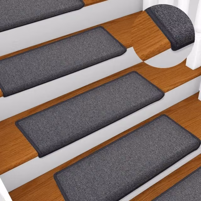 Berkfield Home Self-Adhesive Carpet Stair Treads, 15 Pieces, Dark Grey, W: 65 cm, D: 21 cm, H: 4 cm