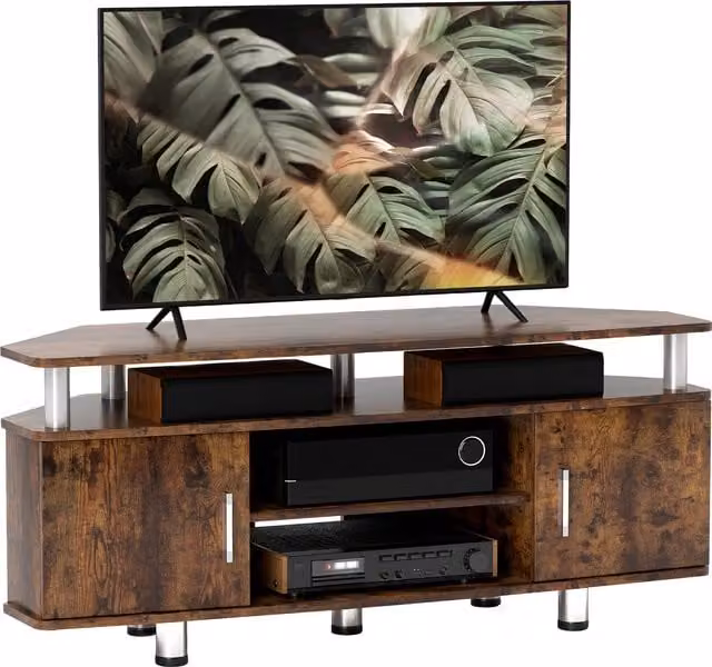 HOMCOM Rustic Brown TV Unit Cabinet for TVs up to 55 Inches with Storage Shelves and Cupboard, W: 120 cm