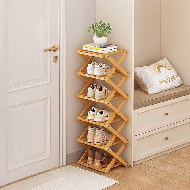 Lifeideas 6-Tier Bamboo Foldable Shoe Storage Rack in Brown