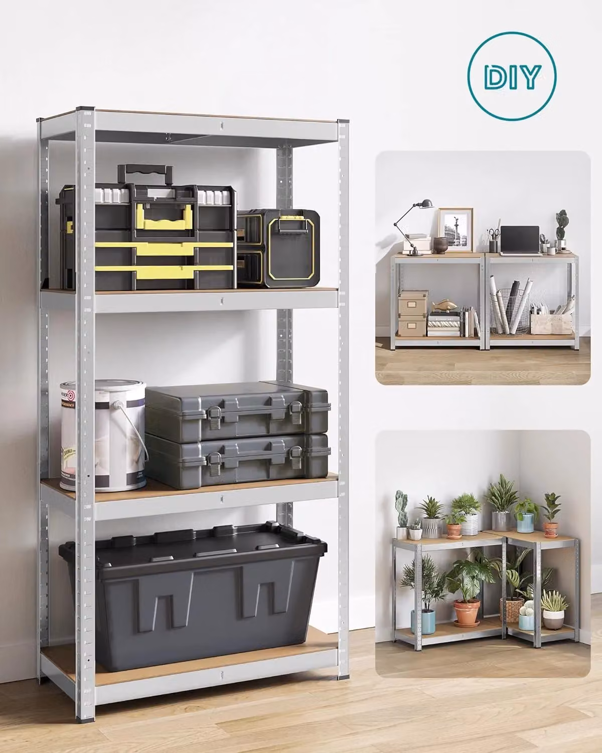 SONGMICS Set of 2 Silver Boltless Garage Shelving Units with 4 Adjustable Tiers – 4