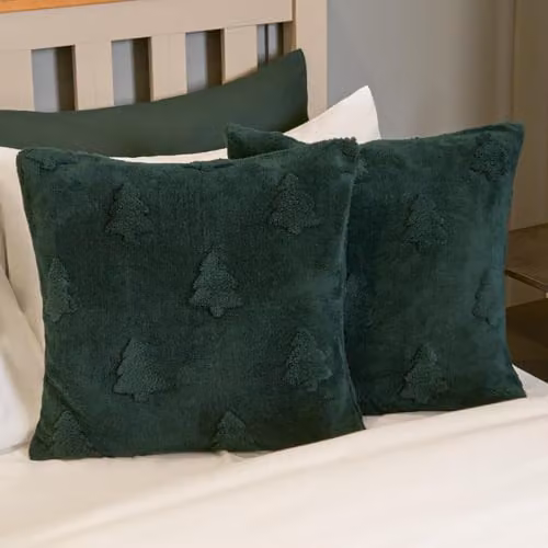 OHS 4 Pack Green Tufted Winter Tree Sherpa Cushion Covers, W/D/H: 45 x 45 x 45 cm – 2