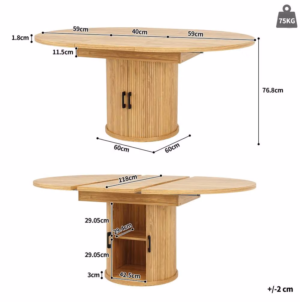 STILVORA Extendable Round Dining Table with Butterfly Leaf in Brown, H 76.8 cm x W 118 cm x D 75 cm – 3