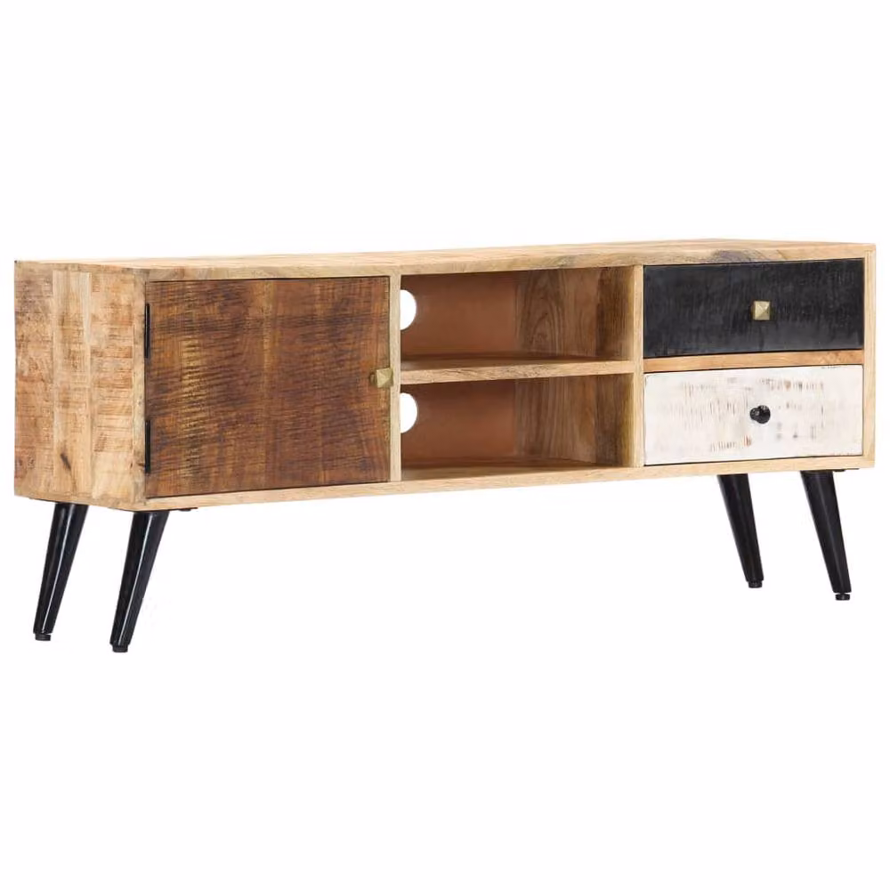 Berkfield Home Mid Century Solid Mango Wood TV Cabinet in Brown, W/D/H: 115 x 30 x 47 cm – 2