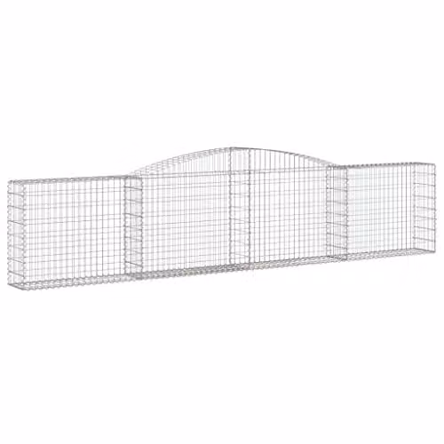 vidaXL Set of 6 Arched Gabion Baskets in Silver Galvanised Steel, W/D/H: 400 x 30 x 80/100 cm