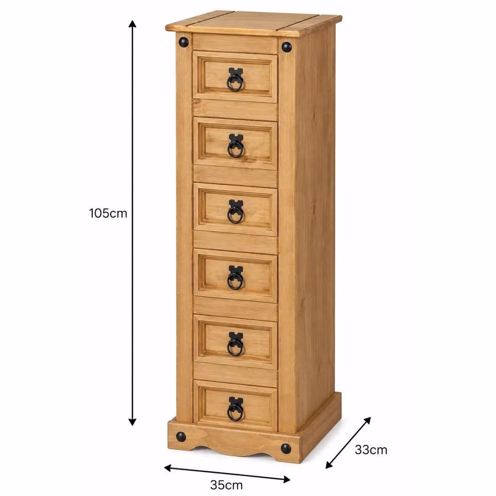 Hinsinc 6 Drawer Solid Pine Narrow Chest of Drawers in Brown – 2