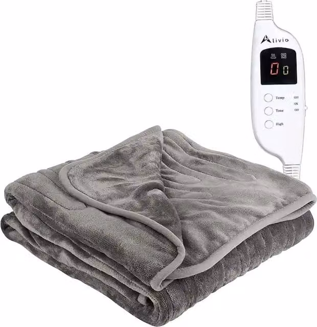 Alivio Grey Electric Low Energy Heated Blanket with Microfibre and Fleece