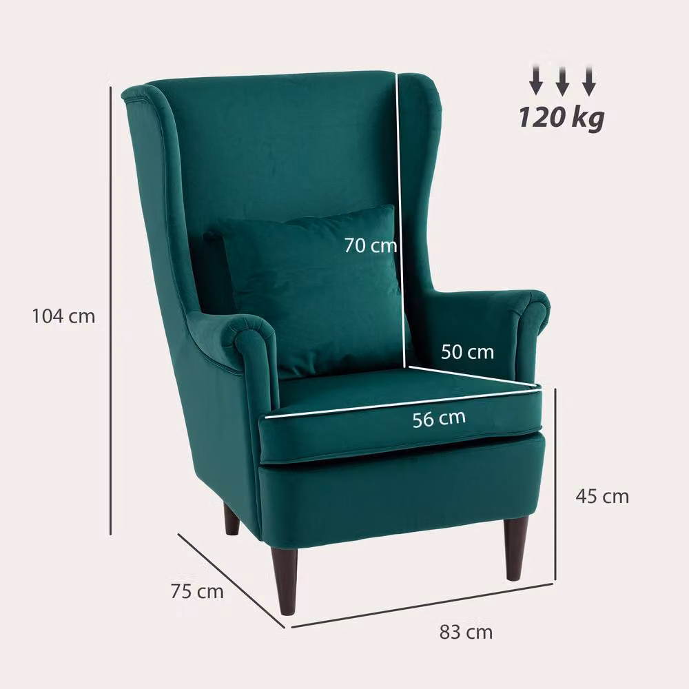 STILVORA Green Velvet Wingback Armchair with Pillow – 3