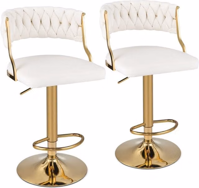 Costway Set of 2 White Swivel Barstools with Fabric Seats