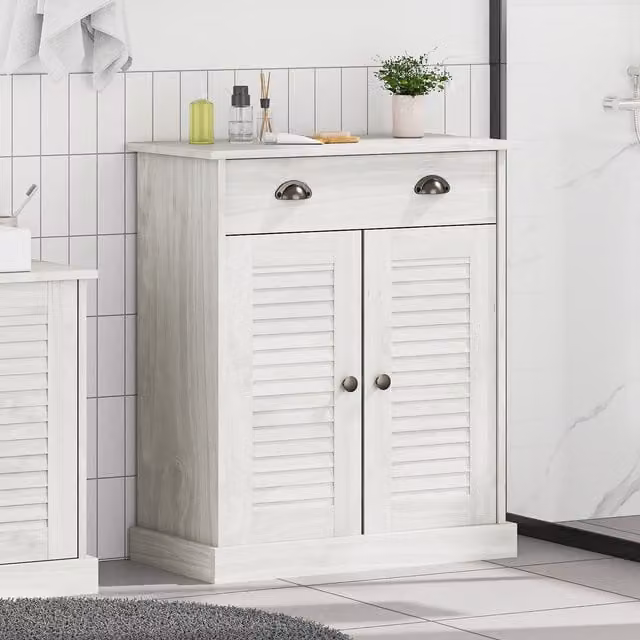 Berkfield Home Modern White Bathroom Cabinet in Solid Pine Wood W/D/H: 68 x 34 x 80 cm – 1