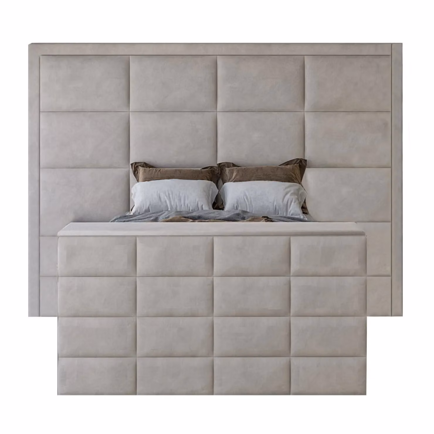 HOB Furniture Block Upholstered TV Bed Frame in Light Grey French Velvet, King Size (180 x 200 cm) – 3