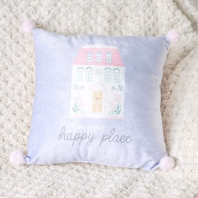 Kingsbury Gifts This Is Our Happy Place Square Cushion, Blue, Pink and Purple, W: 35 cm x H: 35 cm