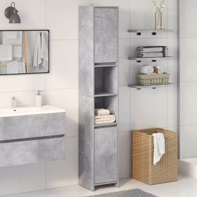Berkfield Home Classic Freestanding Bathroom Cabinet in Concrete Grey, W/D/H: 30 x 30 x 183.5 cm – 1