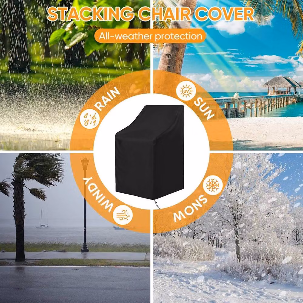 EONLION Waterproof Outdoor Stacking Dining Chair Cover in Black, 100 cm – 5