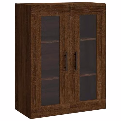 vidaXL Wall Mounted Cabinet in Brown Oak with Glass Doors, W/D/H: 69.5 x 34 x 90 cm – 1