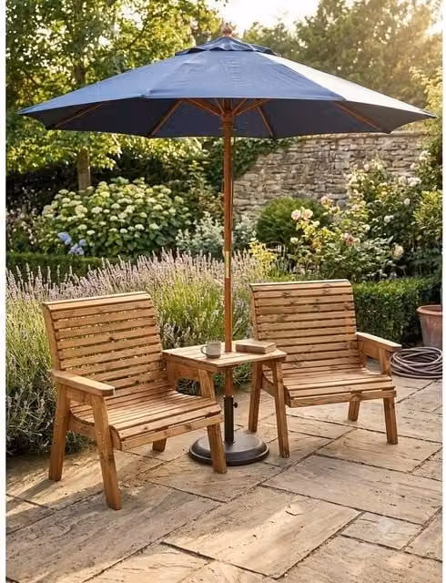 Churnet Valley Garden Furniture Ltd Valley Grand Companion Set with Angled Tray in Brown, W: 250 cm, D: 120 cm, H: 100 cm