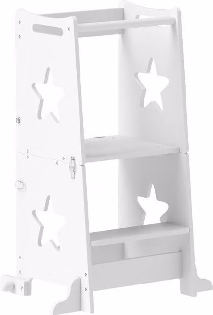 AIYAPLAY 2 in 1 Toddler Step Stool with Safety Rail for Kitchen and Bathroom, White