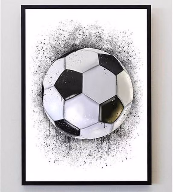 Pics and Squiggles Abstract Football Art Print, Black, W: 21.0 cm, H: 29.7 cm