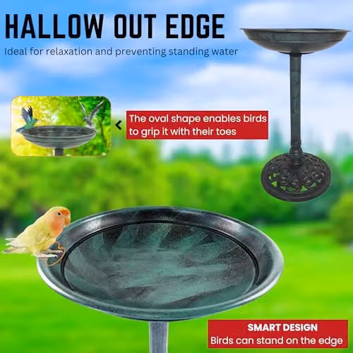 Samuel ALEXANDER Grey Resin Garden Bird Table and Bird Bath with Planter, H 63 cm x W 40 cm x D 40 cm – 4