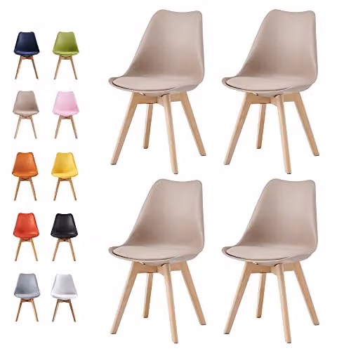 MCC Direct Set of 4 Eva Retro Dining Chairs with Wooden Legs in Brown – 1