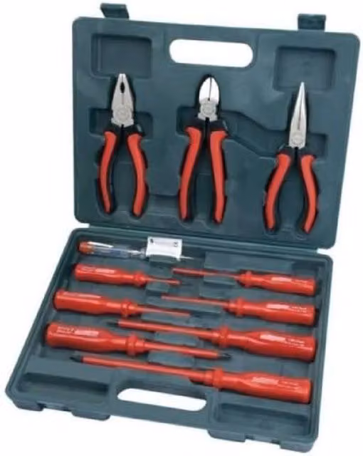 BARGAINS-GALORE 11-Piece Red Screwdriver and Pliers Set with Voltage Tester, Slotted, Phillips and Long Nose Tools, Made from Chrome Vanadium Steel – 1